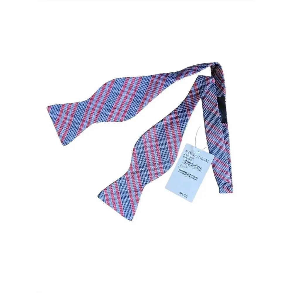 NWT John W. Nordstrom 100% Silk Self Tie Bow Tie Plaid Made In Italy